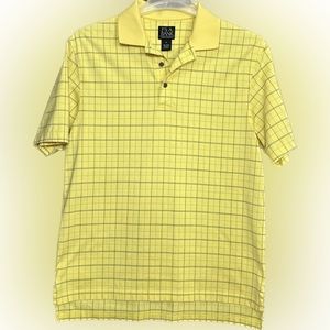 🍄Polo Jos A Bank Men Classic Collection Yellow Cotton Polo Plaid Collar Med